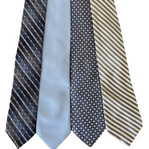 Lot of 4 Pure Silk Calvin Klein Elegant Men's Tie Set - Black, Blue, Cream.
